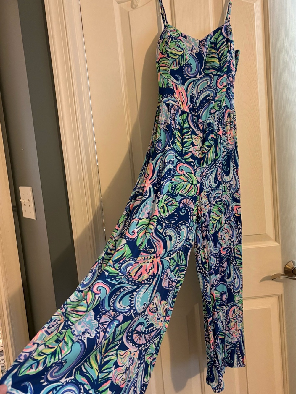 Lilly Pulitzer Navy Paisley-Print Spaghetti-Strap Jumpsuit